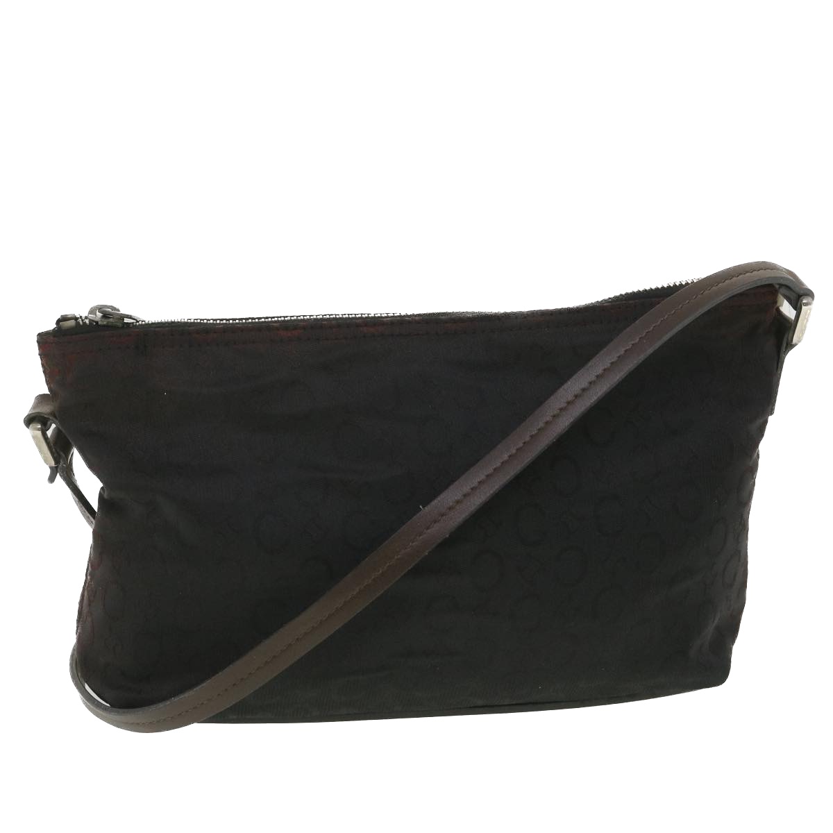 Celine C Macadam Canvas Shoulder Bag Black Auth Ar9020